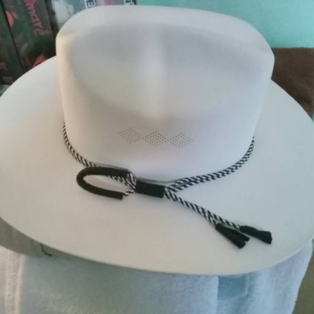 White Cowboy Hat with Black Braided Band - Men